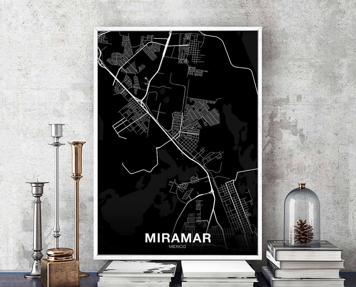 Miramar Mexico Bold Black And White City Map Hometown Poster