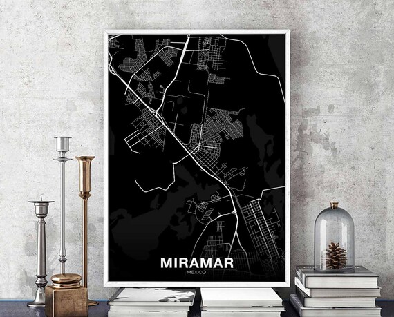 Miramar Mexico Map Poster Black White Hometown City Print Modern Home Decor Office Decoration Wall Art Dorm Bedroom Gift