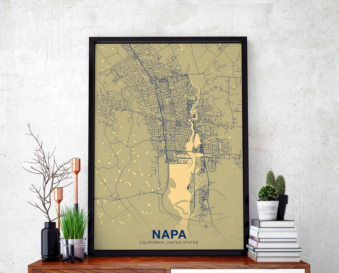 Napa California Wine Country Vintage Tan City Map Poster Decor