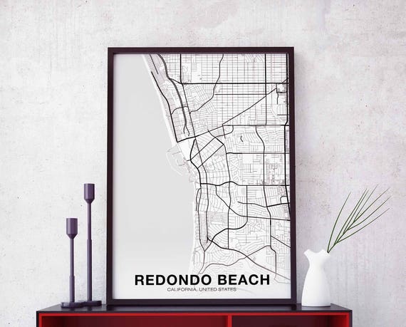 Redondo Beach CA USA Map Poster, Modern Home Decor
