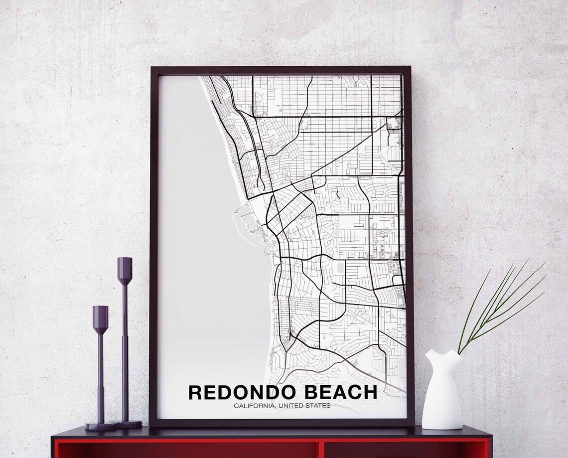 Redondo Beach CA USA Map Poster, Modern Home Decor