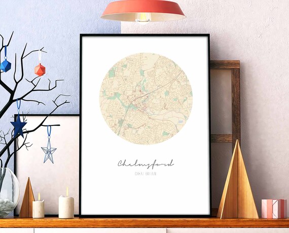 Chelmsford Great Britain Round Street Map Minimalist Wall Decor Poster