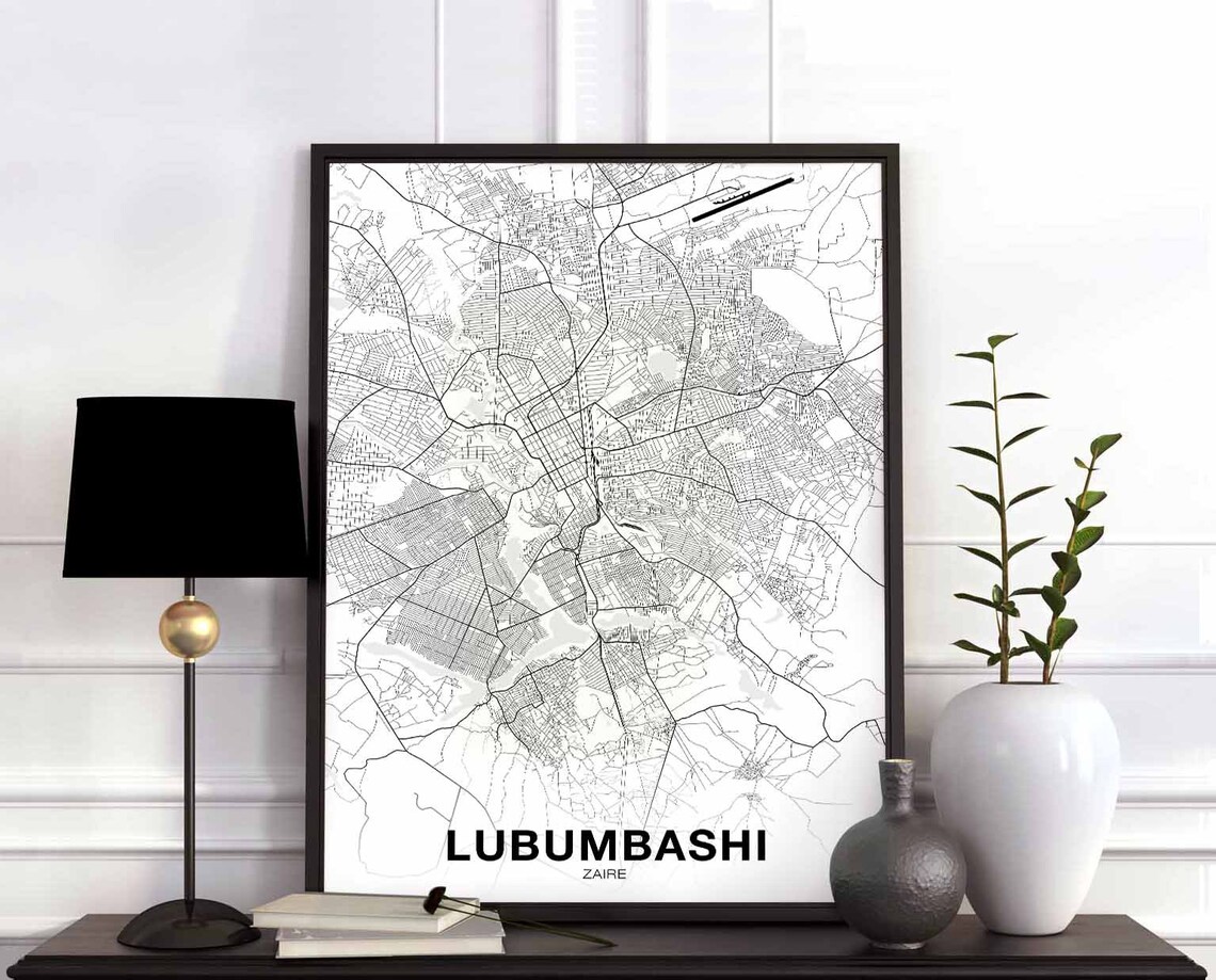 Lubumbashi Zaire Map Poster, Modern Home Decor