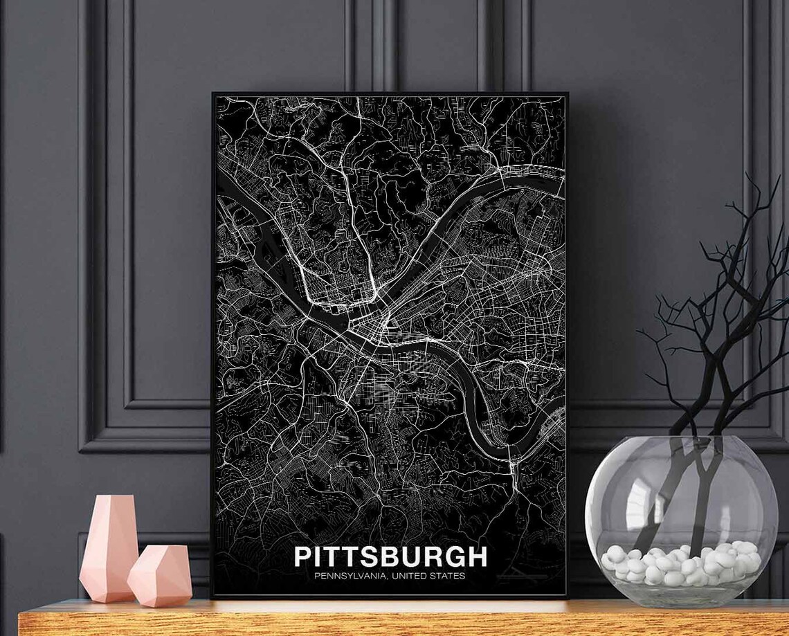 Pittsburgh Pennsylvania Black White Minimalist City Map Art Poster