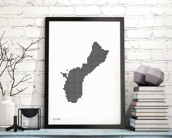 Guam Minimal Dots Retro Map Poster Black White Wall Decor Design Modern Swiss Scandinavian Nordic Housewarming Travel
