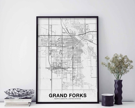 Grand Forks North Dakota USA Map Poster, Modern Decor