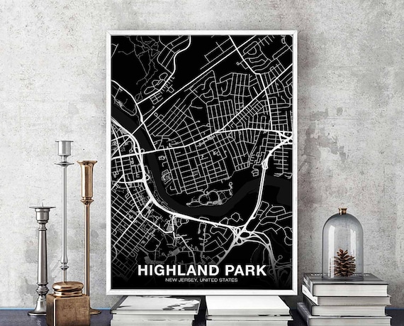 Highland Park Illinois Il Us Map Poster Black White Hometown City Print Modern Home Decor Office Decoration Wall Art Dorm Bedroom Gift