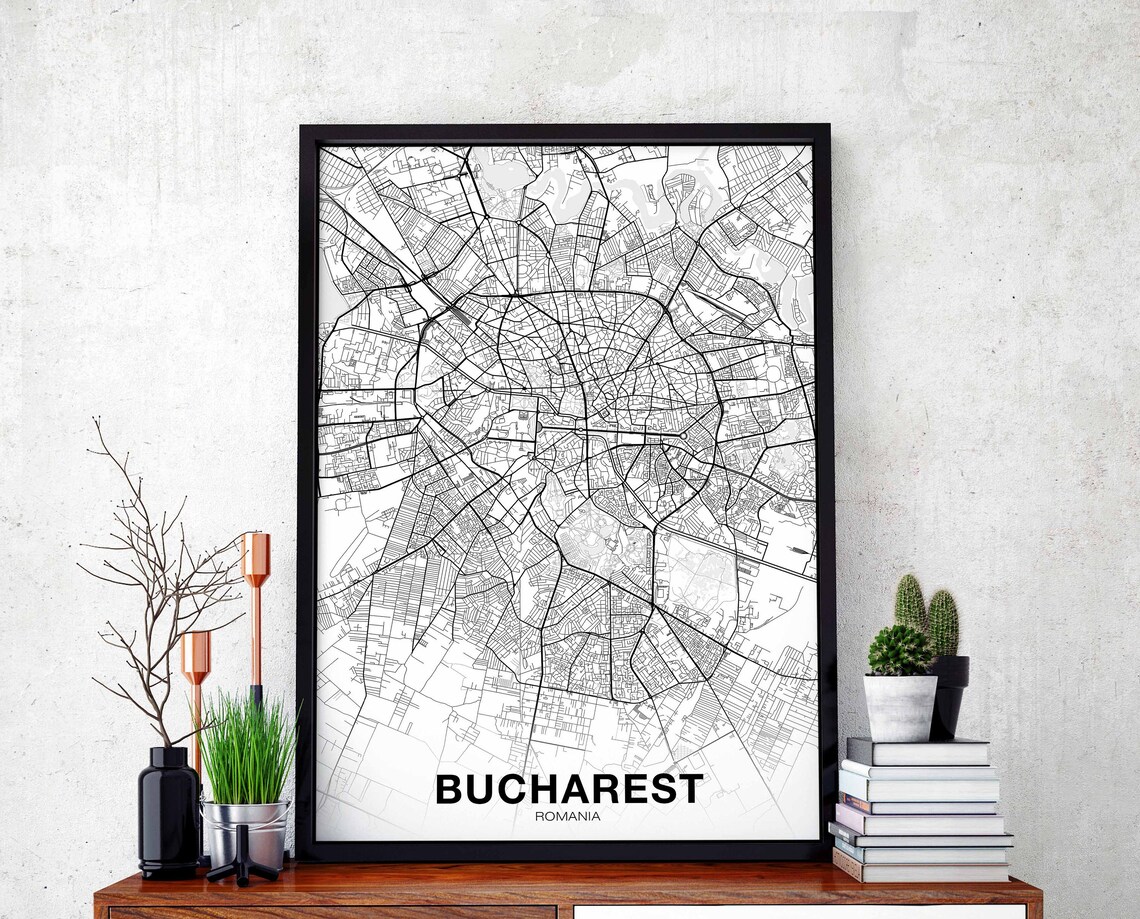 Bucharest Romania Map Poster, Modern Home Decor