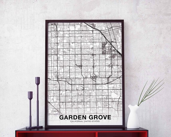 Garden Grove Ca Usa Map Poster Black White Hometown City Print Modern Home Decor Office Decoration Wall Art Dorm Bedroom Gift