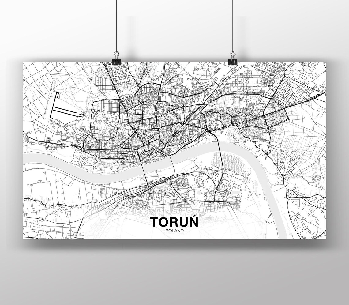 Torun Poland Black White City Map Poster Minimalist Travel Wall Decor Gift
