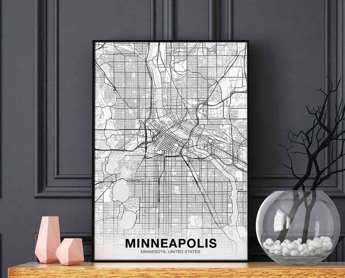 Minneapolis Minnesota City Map Minimalist Black White Street Poster