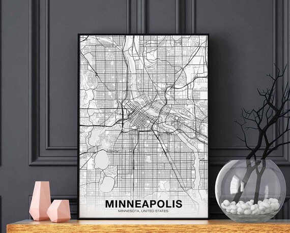 Minneapolis Minnesota Mn Usa Map Poster Black White Hometown City Print Modern Home Decor Office Decoration Wall Art Dorm Bedroom Gift