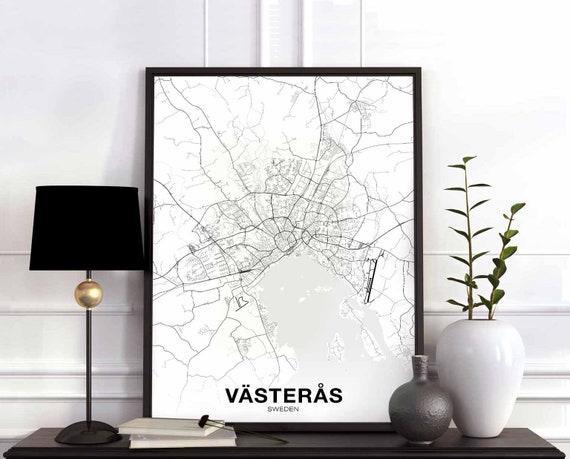 Vasteras Sweden Map Poster Black White Hometown City Print Modern Home Decor Office Decoration Wall Art Dorm Bedroom Gift