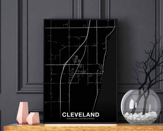 Cleveland Wisconsin Map Poster, Modern Home Decor
