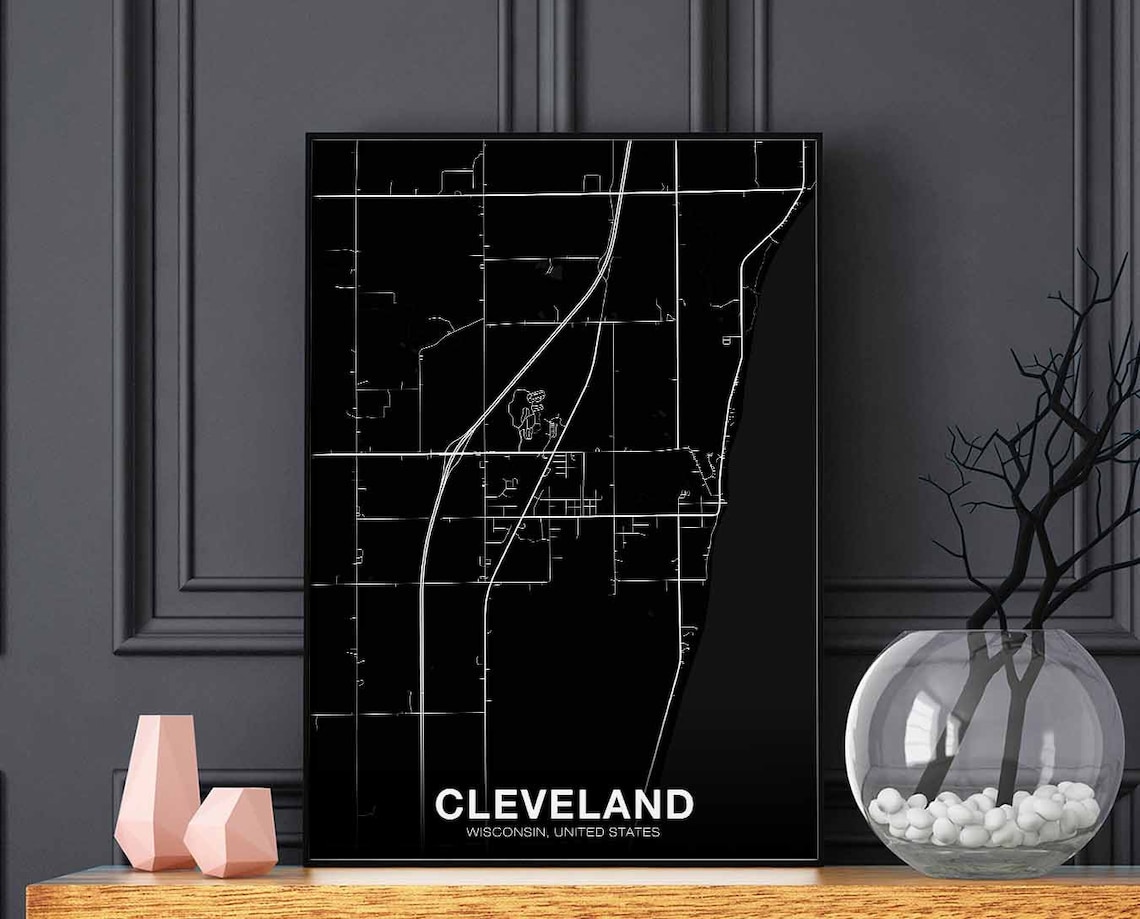 Cleveland Wisconsin Map Poster, Modern Home Decor