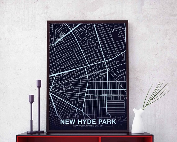 New Hyde Park York Ny Us Map Poster Night Blue Hometown City Print Modern Home Decor Office Decoration Wall Art Dorm Bedroom Gift