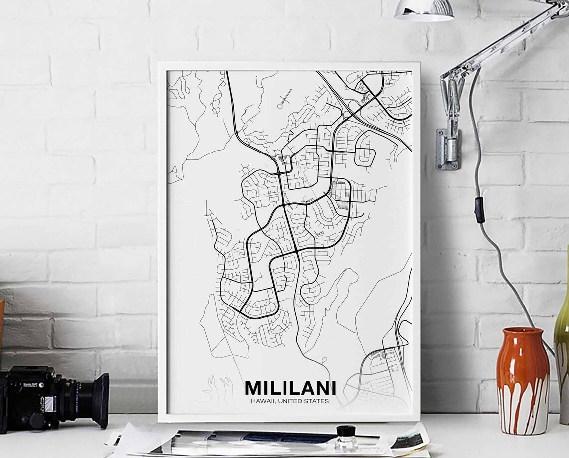 Mililani Hawaii White City Street Map Minimalist United States Poster Gift