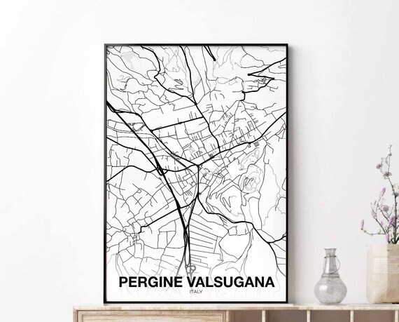 Pergine Valsugana Italy Map Poster Hometown City Print Modern Home Decor Office Decoration Wall Art Dorm Bedroom Gift