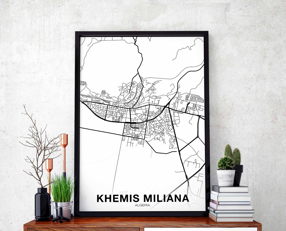 Khemis Miliana Algeria Map Poster, City Art Print