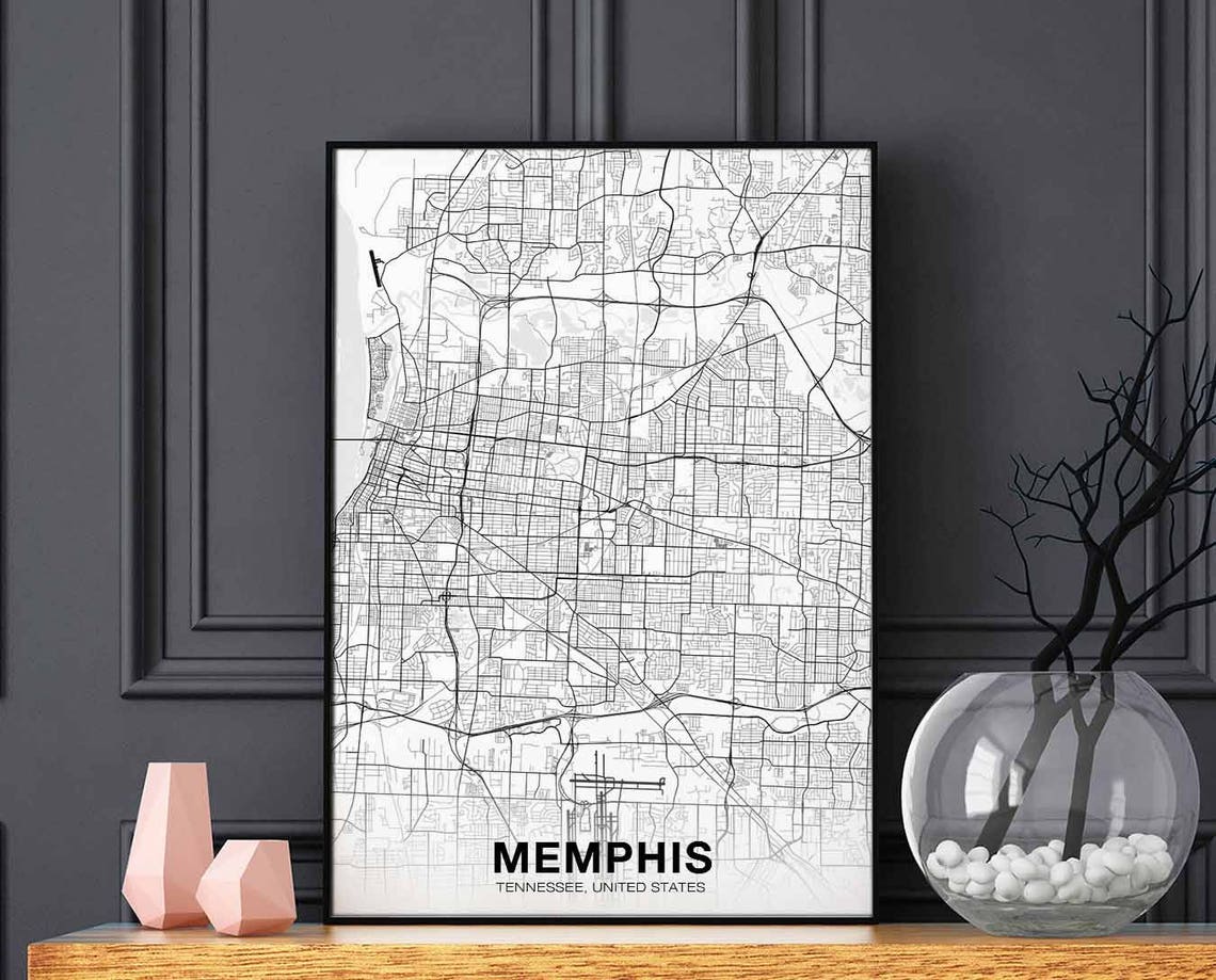 Memphis Tennessee Map Black White Minimal Street Plan Poster