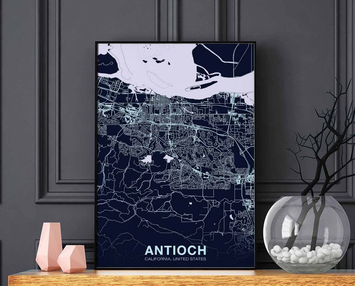 Antioch California United States Street Map Midnight Blue Art Poster