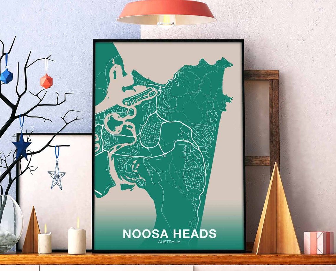 Noosa Heads Australia City Street Map Green Minimal Wall Poster