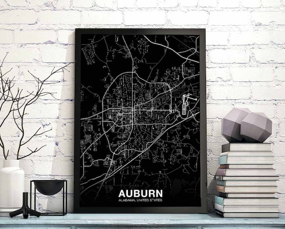 Auburn Alabama Al Us Map Poster Black White Hometown City Print Modern Home Decor Office Decoration Wall Art Dorm Bedroom Gift