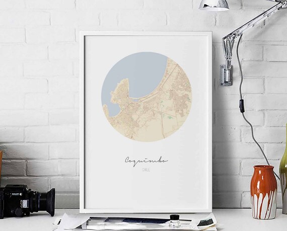 Coquimbo Chile Circle Coastal Map Poster Minimalist Round City Art