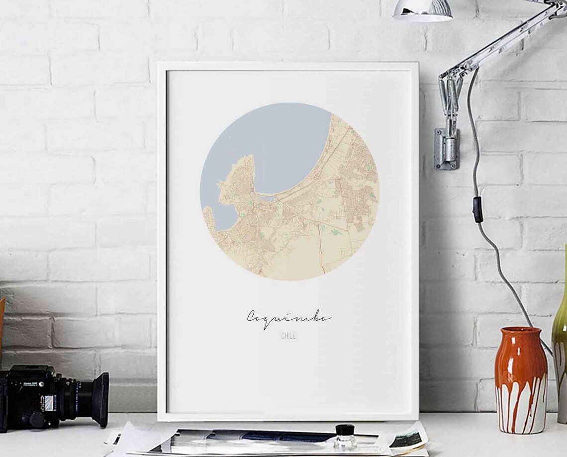 Coquimbo Chile Circle Coastal Map Poster Minimalist Round City Art