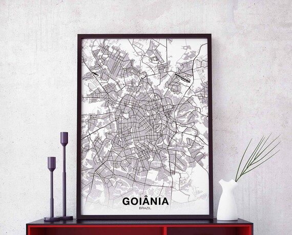 Goiania Brazil Map Poster Black White Hometown City Print Modern Home Decor Office Decoration Wall Art Dorm Bedroom Gift