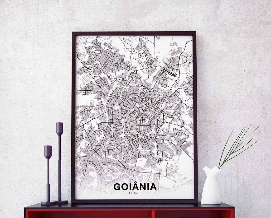 Goiania Brazil Black and White Street Map Modern City Poster
