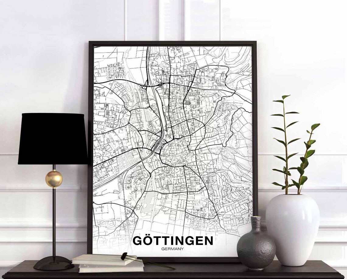 Göttingen Germany White City Street Map Minimalist Modern Hometown Poster Art