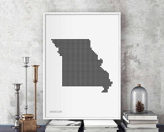 Missouri Us State Minimal Dots Retro Map Poster Black White Wall Decor Design Modern Swiss Scandinavian Nordic Housewarming Travel