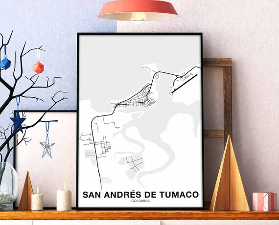 San Andres De Tumaco Colombia A Map Poster Black White Hometown City Print Modern Home Decor Office Decoration Wall Art Dorm Bedroom Gift