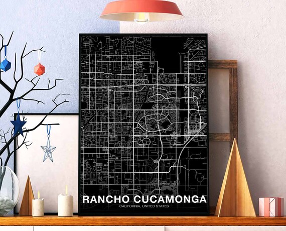 Rancho Cucamonga Ca Usa Map Poster Black White Hometown City Print Modern Home Decor Office Decoration Wall Art Dorm Bedroom Gift