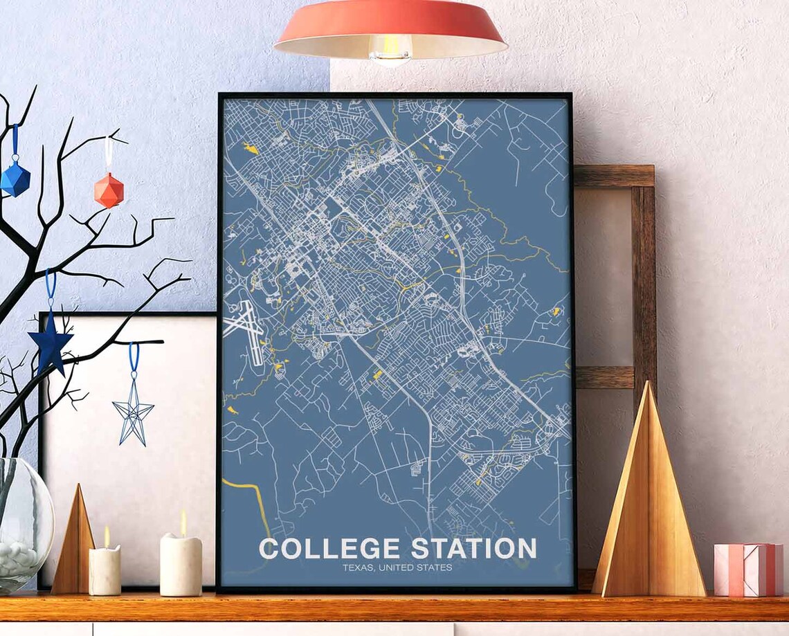 College Station Texas USA Poster, Modern City Print