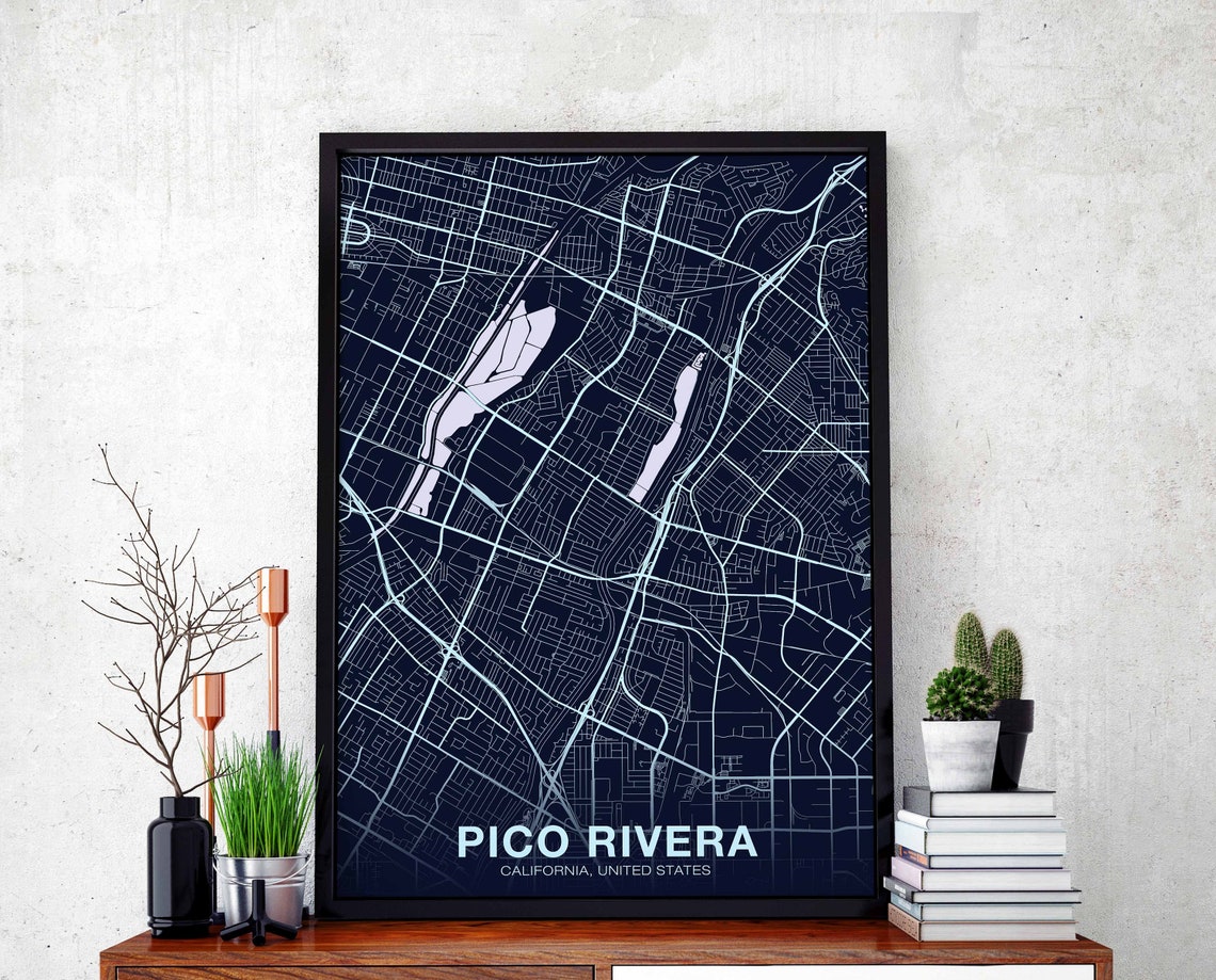 Pico Rivera California Midnight Navy Modern City Map Art Poster
