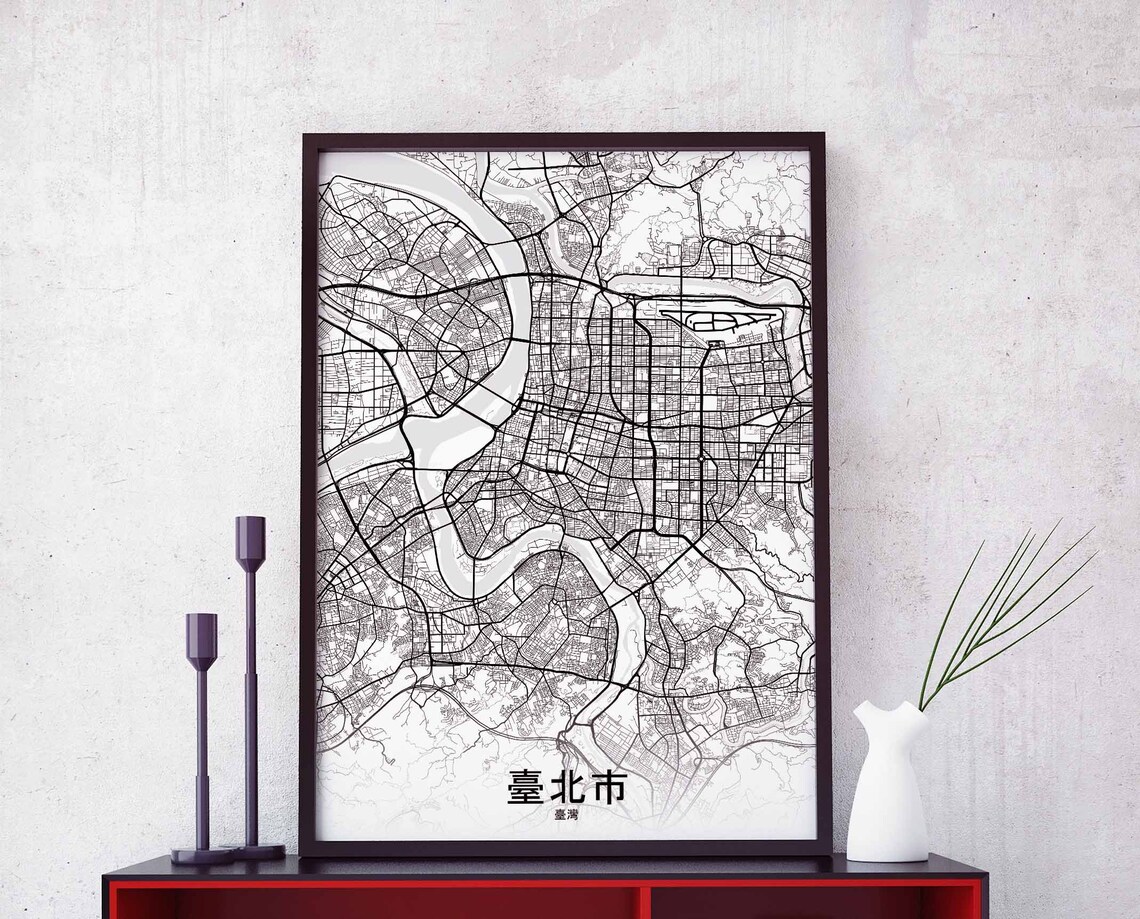 Taipei Taiwan White City Street Map With Chinese Characters Poster
