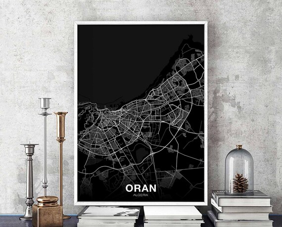 Oran Algeria Map Poster Black White Hometown City Print Modern Home Decor Office Decoration Wall Art Dorm Bedroom Gift