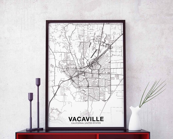 Vacaville Usa Map Poster Black White Hometown City Print Modern Home Decor Office Decoration Wall Art Dorm Bedroom Gift