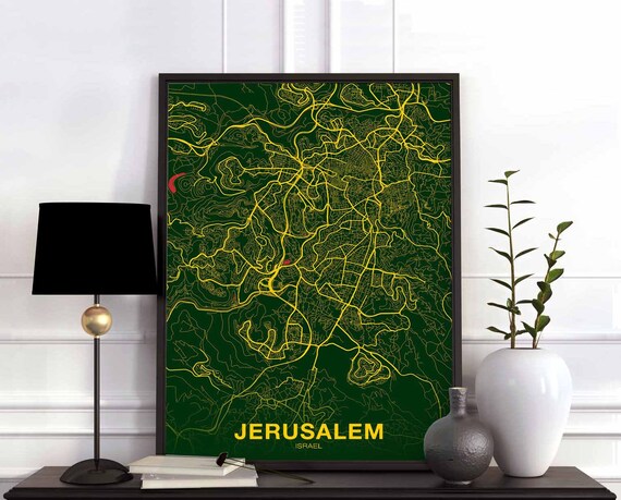 Lerusalem Israel Map Poster Color Hometown City Print Modern Home Decor Office Decoration Wall Art Dorm Bedroom Gift
