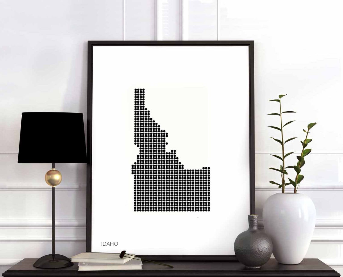 Idaho Dotted Map Black And White Minimalist State Art Poster