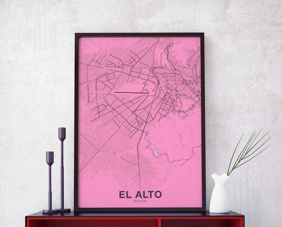 El Alto Bolivia Pink City Map Modern Bold Street Style Poster
