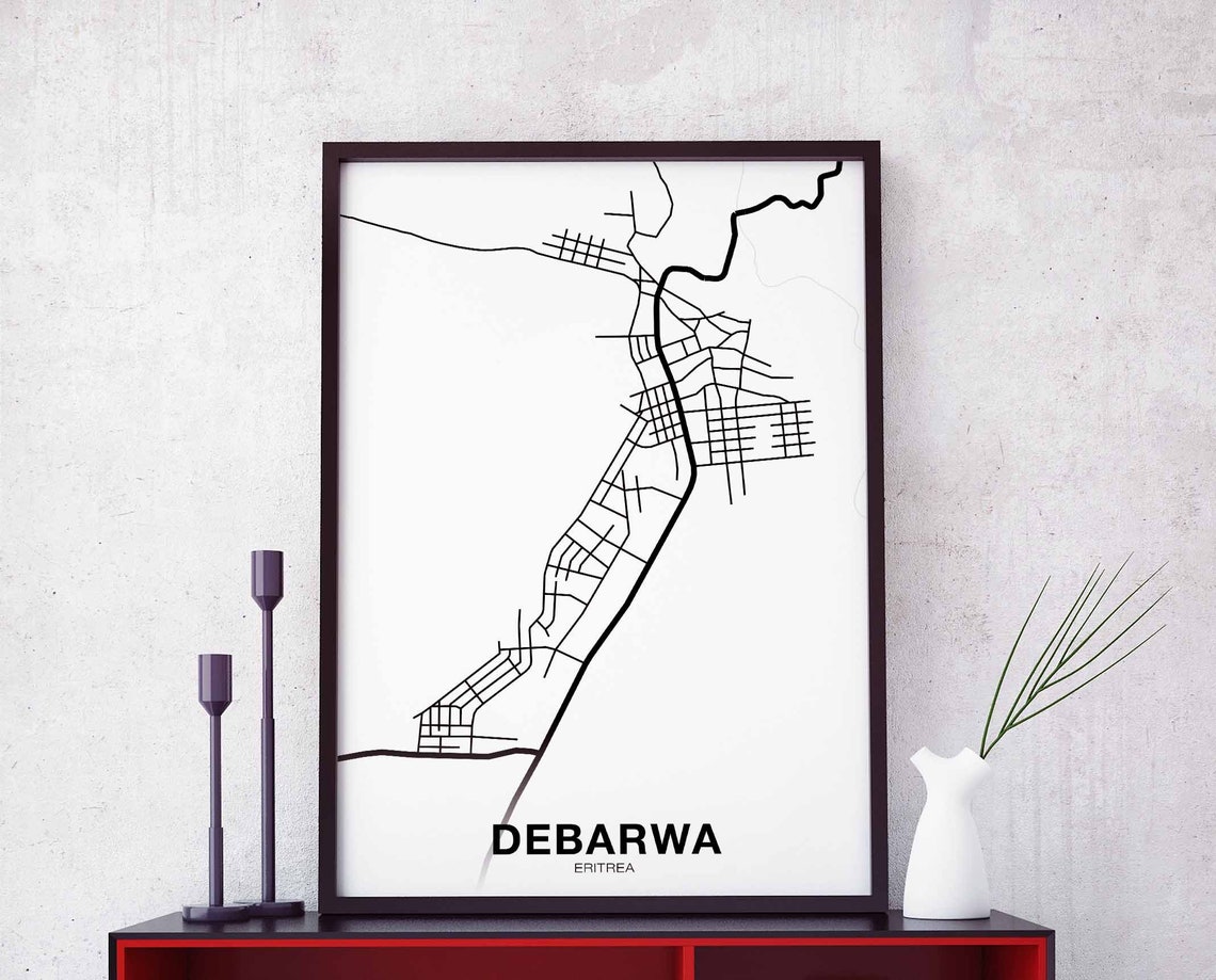 Debarwa Eritrea Minimalist Black White African City Map Poster