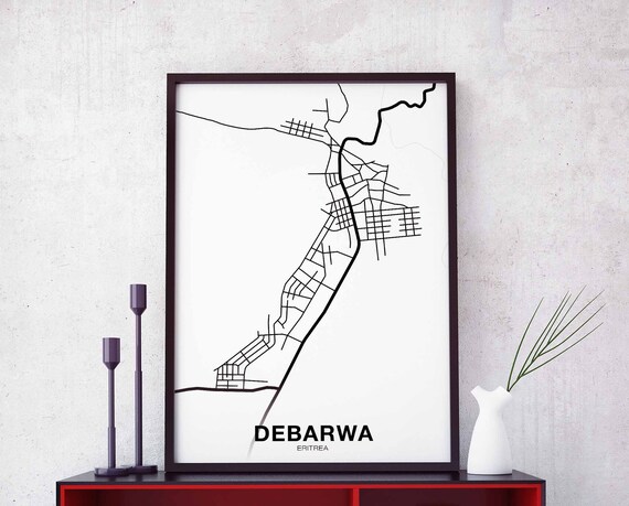 Debarwa Eritrea Map Poster Black White Hometown City Print Modern Home Decor Office Decoration Wall Art Dorm Bedroom Gift Cartography