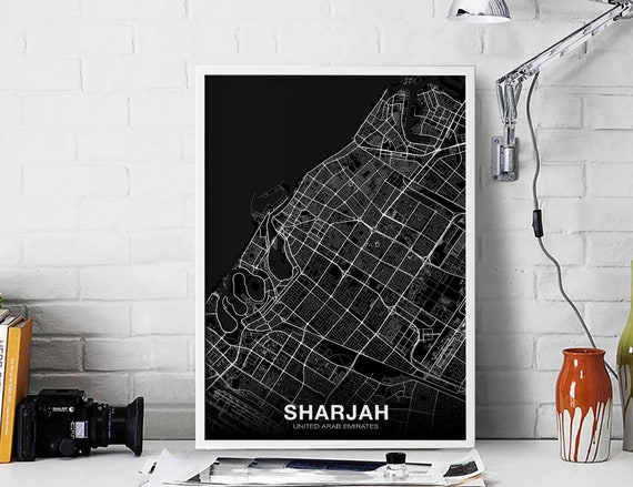 Sharjah United Arab Emirates Map Poster Black White Hometown City Print Modern Home Decor Office Decoration Wall Art Dorm Bedroom Gift