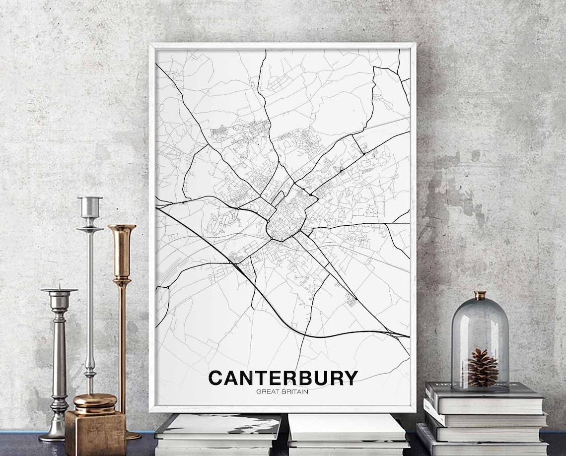 Canterbury Great Britain UK Map Poster, Modern Decor