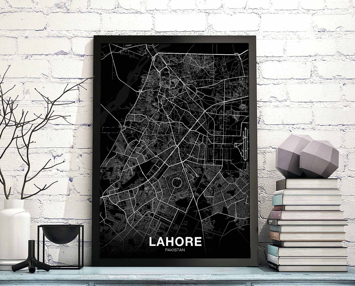Lahore Pakistan Black White City Street Map Minimal Modern Poster