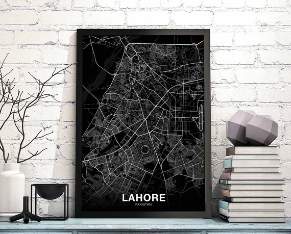 Lahore Pakistan Map Poster Black White Hometown City Print Modern Home Decor Office Decoration Wall Art Dorm Bedroom Gift
