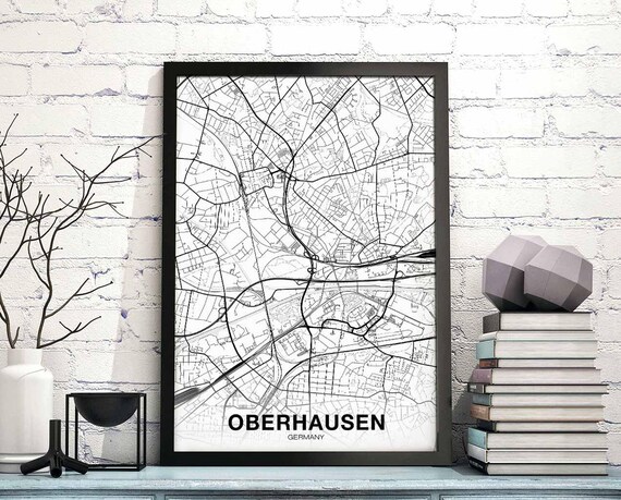 Oberhausen Germany Map Poster Black White Hometown City Print Modern Home Decor Office Decoration Wall Art Dorm Bedroom Gift